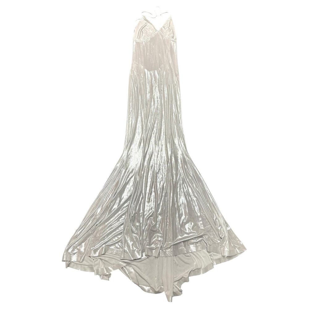 Norma Kamali Metallic Stretch Lamé Open Back Maxi Mermaid Gown Silver Large - Picture 6 of 14